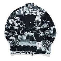 Куртка Men&apos;s FILA FUSION Coach Casual Sports Loose lapel Full Print Jacket Classic, цвет tan
