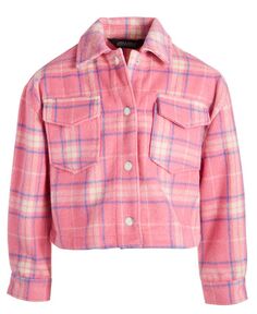 Стильная клетчатая куртка с длинными рукавами и воротником для больших девочек Jou Jou, розовый