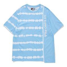 Футболка Men&apos;s FILA FUSION Tie Dye Printing Irregular Splicing Loose Knit Short Sleeve Blue White T-Shirt, белый