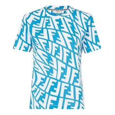 Футболка Alphabet Pattern Printing Round Neck Pullover Short Sleeve Blue Round Neck Short Sleeve T-Shirt, синий Fendi