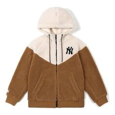 Куртка MLB New York Yankees Lambs Wool Hooded Jacket Unisex Beige/Khaki, бежевый