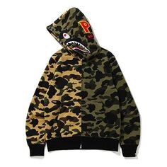 Толстовка BAPE Shark Printing Camouflage Pattern Unisex, зеленый