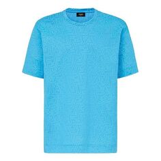 Футболка Men&apos;s FENDI FW21 F Pattern Printing Round Neck Short Sleeve Light Blue T-Shirt, синий