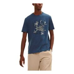Футболка Men&apos;s HERMES Hello Mr Farrier Series Printing Round Neck Short Sleeve Dark Sea Blue T-Shirt, синий