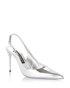 Женские туфли-лодочки на высоком каблуке с острым носком и пяткой на пятке Dolce &amp; Gabbana, цвет Silver