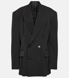 Двубортный шерстяной пиджак на застежке Balenciaga, черный