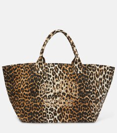 Холщовая сумка-тоут с леопардовым принтом Ganni, коричневый