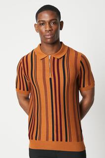 Трикотажная рубашка-поло на молнии с вертикальными полосками Burton, коричневый
