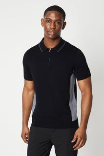 Трикотажная футболка-поло с боковой панелью и молнией Burton, черный
