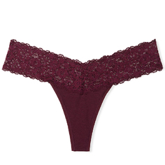 Трусы Victoria&apos;s Secret The Lacie Lace-Waist Cotton Thong Classic Lace, бордовый