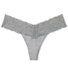 Трусы Victoria&apos;s Secret The Lacie Lace-Waist Cotton Thong Classic Lace, серый