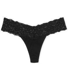 Трусы Victoria&apos;s Secret The Lacie Lace-Waist Cotton Thong Classic Lace, черный