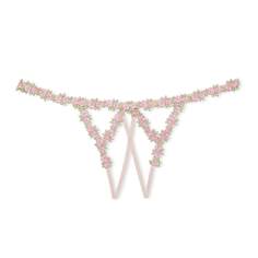 Трусики-стринги Victoria&apos;s Secret Dream Angels Rosebud Embroidery Crotchless, бежевый/розовый