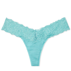 Трусы Victoria&apos;s Secret The Lacie Lace-Waist Cotton Thong Classic Lace, бирюзовый