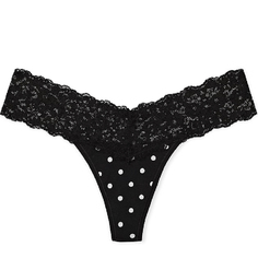 Трусы Victoria&apos;s Secret The Lacie Lace-Waist Cotton Thong Classic Lace, черный