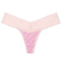 Трусы Victoria&apos;s Secret The Lacie Lace-Waist Cotton Thong Classic Lace, розовый/принт