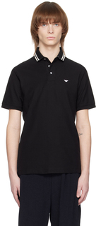 Черная футболка-поло с вышивкой Emporio Armani