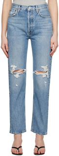 Синие джинсы с завышенной талией в стиле 90-х AGOLDE