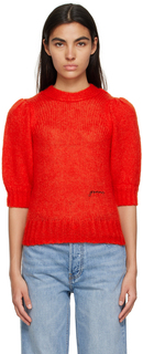 Красный свитер с вышивкой GANNI