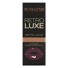 Наборы матовых губ Retro Luxe, карандаш для губ + блеск для губ Royal, 1 г + 5,5 мл Makeup Revolution