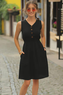 Женское черное платье на пуговицах с резинкой на талии armonika, черный