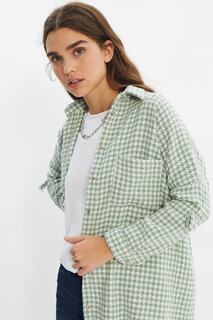 Мятная рубашка из ткани с узором «гусиные лапки» Trendyol, зеленый