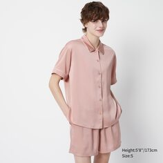Атласная пижама с короткими рукавами UNIQLO, розовый