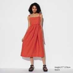 Платье из льняной комфортности UNIQLO, оранжевый