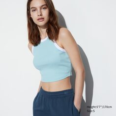 Укороченный жилет ringer в рубчик UNIQLO, светло-синий