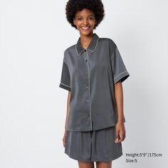 Атласная пижама с короткими рукавами UNIQLO, серый
