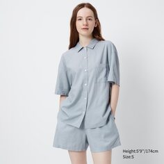 Льняная пижама с короткими рукавами UNIQLO, синий