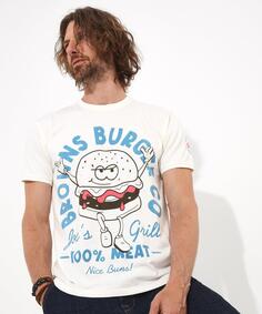 Винтажная футболка с круглым вырезом и короткими рукавами с надписью Browns Burger и графикой быстрого питания Joe Browns, мультиколор