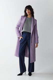 Итальянское шерстяное пальто с запахом и поясом Warehouse, фиолетовый