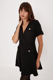Твидовое мини-платье с запахом и карманами Oasis, черный