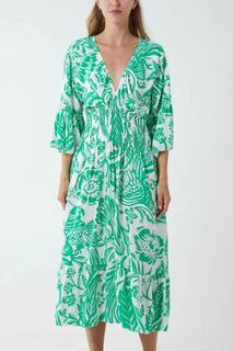 Платье миди оверсайз с V-образным вырезом и цветочным принтом HOXTON GAL, зеленый