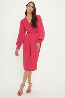 Платье миди премиум-класса из крепа с закрученной передней частью Oasis, розовый