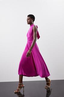 Платье миди премиум-класса с драпировкой и крепом с завязками на бретельках Karen Millen, розовый