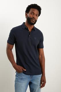 Рубашка-поло из пике с вышивкой Burton, темно-синий