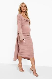Платье с воротником-хомутом и пальто для беременных boohoo, розовый