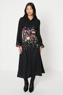 Платье-рубашка миди Petite с цветочным принтом Oasis, черный