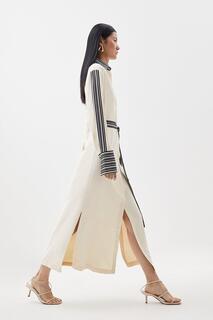 Платье-рубашка миди в полоску из твиловой ткани с поясом Karen Millen, мультиколор