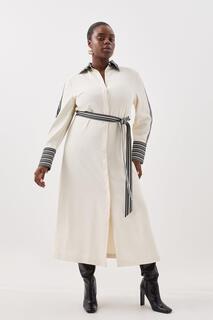 Платье-рубашка миди в полоску из саржевого пояса больших размеров Karen Millen, белый