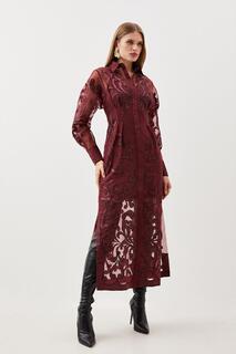 Платье-рубашка миди из органди с аппликацией Karen Millen, фиолетовый