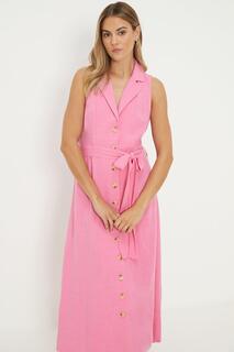 Платье-рубашка миди из смесового льна Dorothy Perkins, розовый