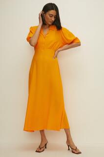 Платье-рубашка миди с жемчужными пуговицами Oasis, желтый