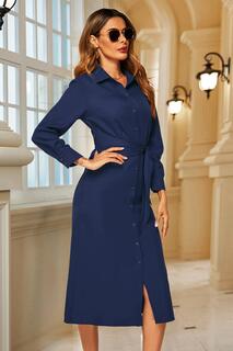 Платье-рубашка миди с завязкой на талии FS Collection, темно-синий