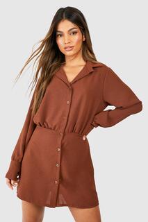Платье-рубашка на пуговицах спереди с кованой блузкой boohoo, коричневый