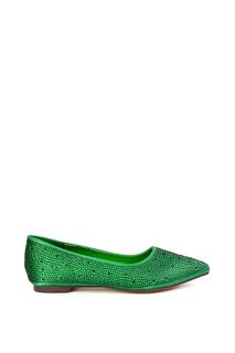 Свадебная обувь Marshall с плоским острым носком и блестящими стразами, балетки XY London, зеленый