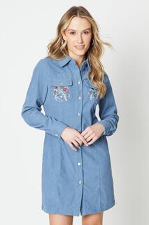 Платье-рубашка на пуговицах с карманами и вышивкой Oasis, синий
