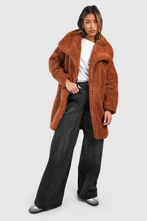 Куртка из искусственного меха Тедди с шалевым воротником boohoo, коричневый